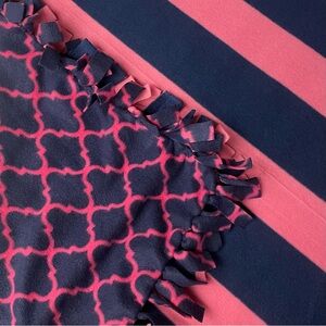 Pink and Navy Striped and Quatrefoil Tie Blanket